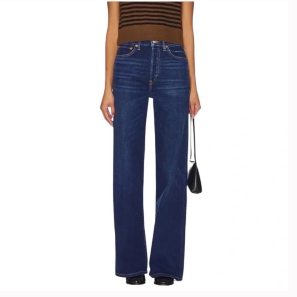 RE/DONE Jeans 90s High Rise Loose Straight Leg Button Fly Deep Faded Blue 27 NWT